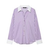 Long Sleeve Lapel Casual Striped Chiffon Shirt