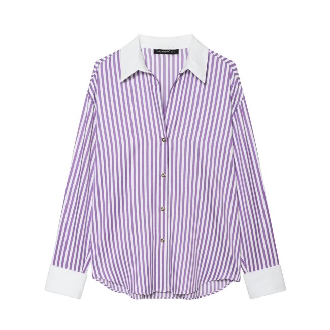 Long Sleeve Lapel Casual Striped Chiffon Shirt