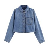 Trendy Denim Short Shirt with Mid-Waist Wide-Leg Jogger Pants