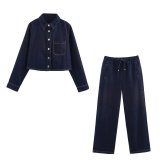 Trendy Denim Short Shirt with Mid-Waist Wide-Leg Jogger Pants