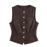 Denim Vest with Belted High-Waisted Wide-Leg Pants