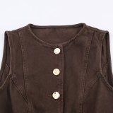Denim Vest with Belted High-Waisted Wide-Leg Pants