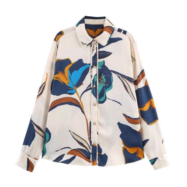 Floral Print Satin Feel Shirt