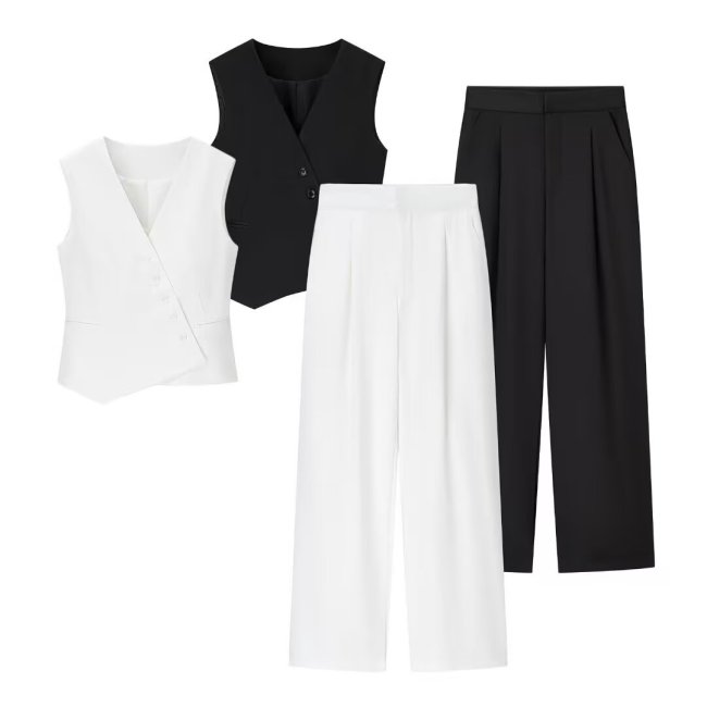Chic Asymmetrical Tank Top and Wide-Leg Trousers Set