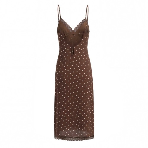 Polka Dot V-Neck Lace Sleeveless Backless Dress