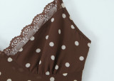 Polka Dot V-Neck Lace Sleeveless Backless Dress