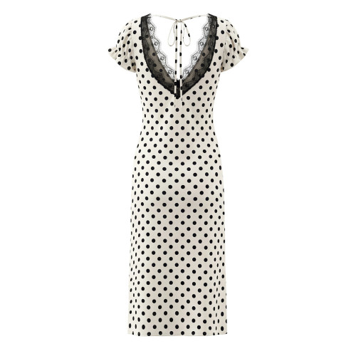 Chic Lace Trim Polka Dot Dress