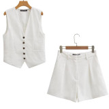Linen Blend Casual Vest Shorts