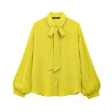 Bow-Tie Detail Long-Sleeve Collared Shirt