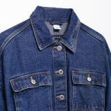 Waist-Tie Fitted Collar Denim Jacket