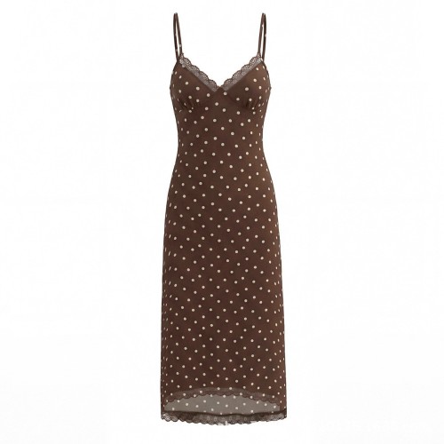 Polka Dot V-Neck Lace Sleeveless Backless Dress