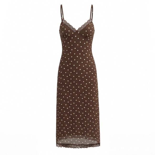 Polka Dot V-Neck Lace Sleeveless Backless Dress