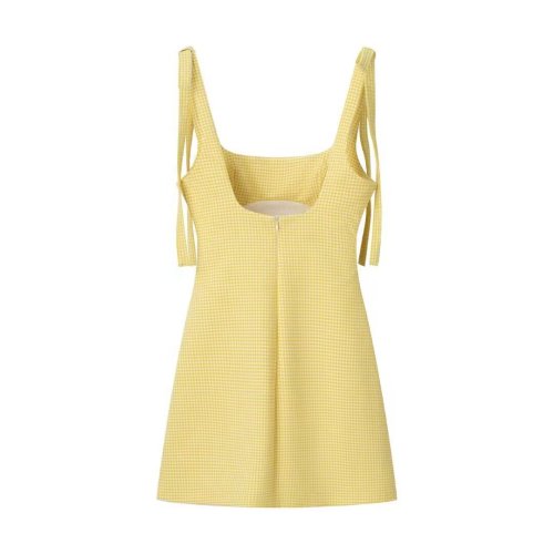 Charming Yellow Checkered Dress with Bow