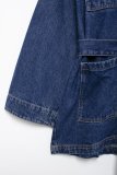 Waist-Tie Fitted Collar Denim Jacket
