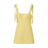 Charming Yellow Checkered Dress with Bow