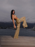 Dazzling Deep V Neck Bikini Set with Wide Leg Pants