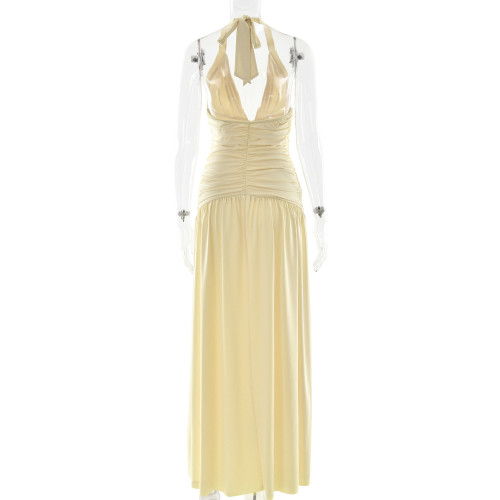 Elegant High-Slit Halter Neck Backless Dress