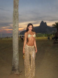 Dazzling Deep V Neck Bikini Set with Wide Leg Pants