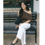 Versatile Button-Up Off-Shoulder Asymmetrical Neck T-Shirt