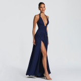 Elegant High-Slit Halter Neck Backless Dress