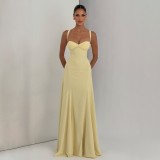 Elegant and Sexy Low-Cut Spaghetti Strap Evening Gown