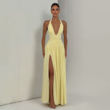 Elegant High-Slit Halter Neck Backless Dress