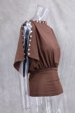 Versatile Button-Up Off-Shoulder Asymmetrical Neck T-Shirt