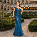 Elegant Double V-Neck Fitted Mermaid Dress
