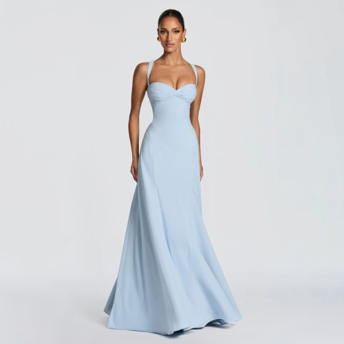 Elegant and Sexy Low-Cut Spaghetti Strap Evening Gown