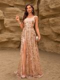 Embroidered Floral Sequin Evening Dress