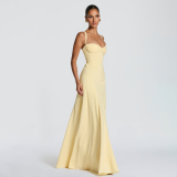Elegant and Sexy Low-Cut Spaghetti Strap Evening Gown