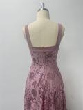Embroidered Floral Sequin Evening Dress