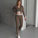 Stylish Embroidered Three-Piece Yoga and Running Set