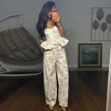 Sleeveless High-Waisted Ruffled Floral Slim-Fit Pants Set