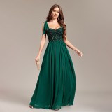 Strappy Backless Sequin-Panel Chiffon High-Slit Party Evening Gown