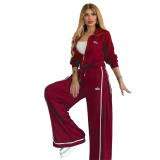 Embroidered Hooded Wide-Leg Two-Piece Set