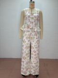 Sleeveless High-Waisted Ruffled Floral Slim-Fit Pants Set