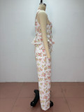 Sleeveless High-Waisted Ruffled Floral Slim-Fit Pants Set
