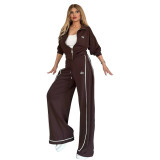Embroidered Hooded Wide-Leg Two-Piece Set