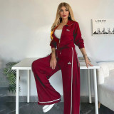 Embroidered Hooded Wide-Leg Two-Piece Set