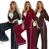 Embroidered Hooded Wide-Leg Two-Piece Set