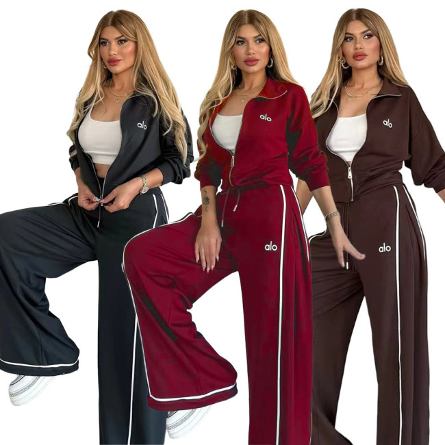 Embroidered Hooded Wide-Leg Two-Piece Set