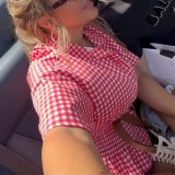 Sweet Style Red and White Checkered Short Sleeve Shirt and Shorts Set