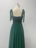 Strappy Backless Sequin-Panel Chiffon High-Slit Party Evening Gown