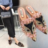 Feature Luxury Ladies Summer Party Slippers Anti-Slip Pointed Toe Rhinestone Sandals Breathable Flat Shoes Sandal for Women's