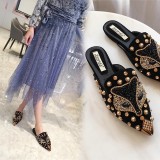 Feature Luxury Ladies Summer Party Slippers Anti-Slip Pointed Toe Rhinestone Sandals Breathable Flat Shoes Sandal for Women's