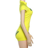 Digital Print Slim Fit Top and Shorts Set for Women