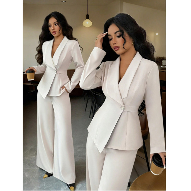 Fashion Long Sleeve Blazer and Straight Pants Two-Piece Set