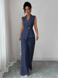 Short Sleeve Blazer and Straight Pants Two-Piece Set