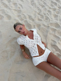 Comfortable Hollow Out Top and Shorts Ensemble